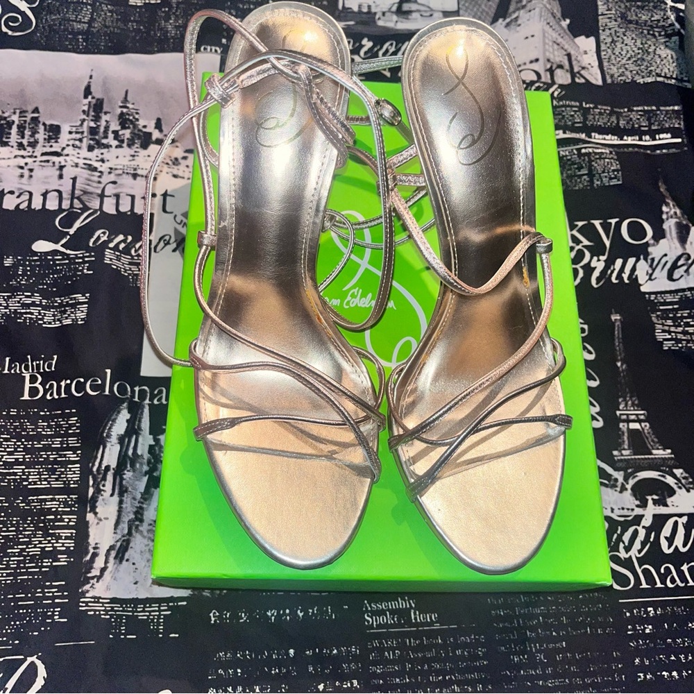 Sam Edelman Metallic Rose Gold Strappy Heeled Sandals